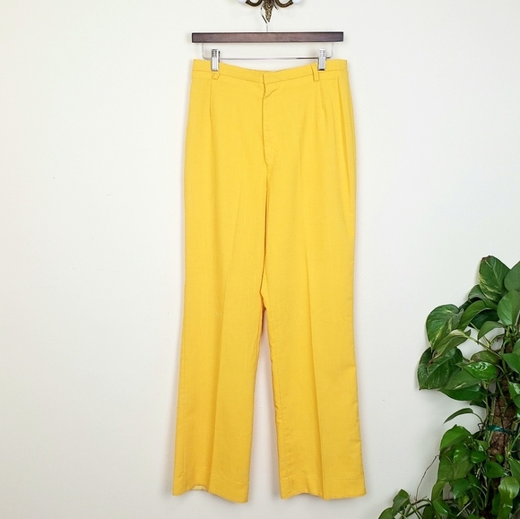 Vintage 60s Linen Highwaisted Trousers Pleated - size 30" waist - Picture 1 of 7